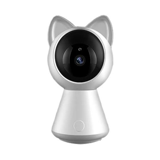 Compact white indoor Wi-Fi security camera with round lens