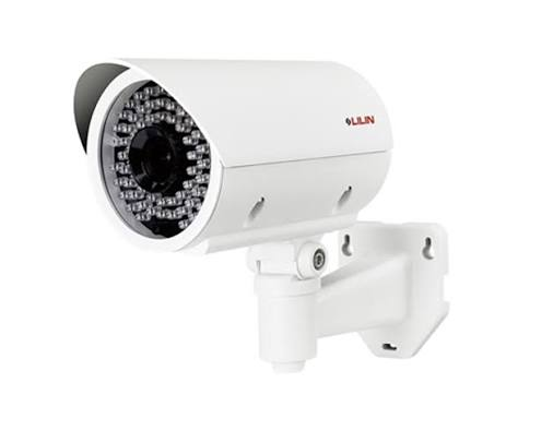White outdoor bullet security camera with night vision LEDs
